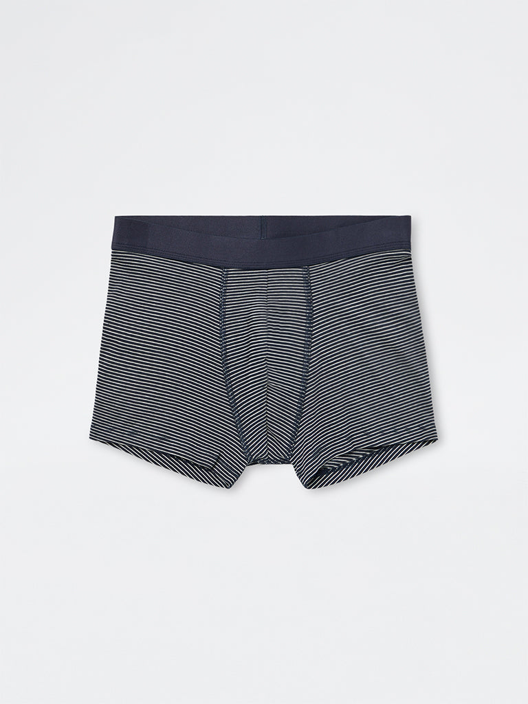 WES Lounge Navy Striped Relaxed-Fit Cotton-Blend Trunks - Pack of 3