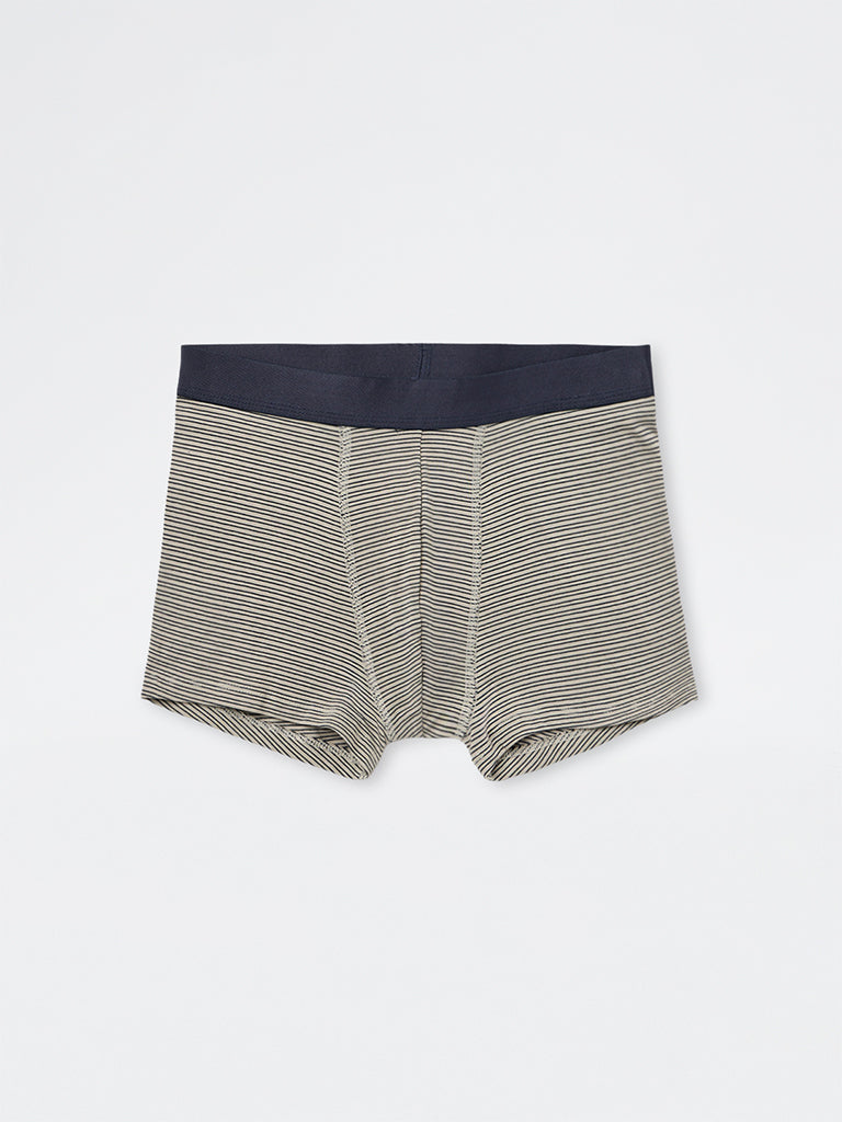 WES Lounge Navy Striped Relaxed-Fit Cotton-Blend Trunks - Pack of 3