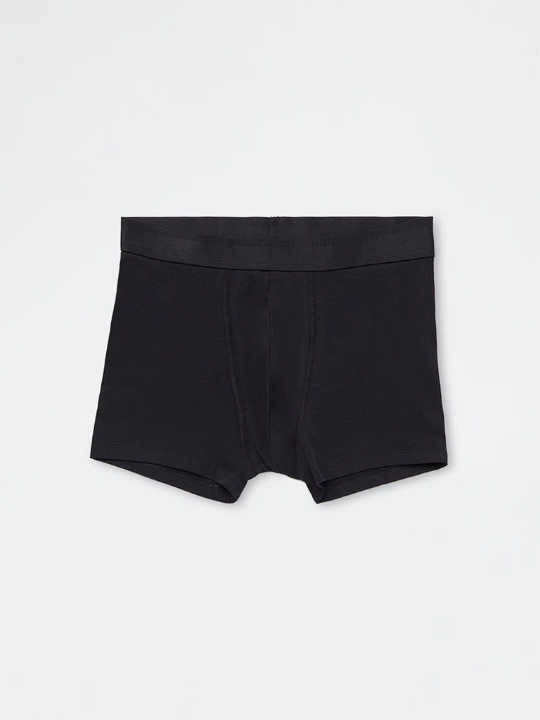 WES Lounge Black Solid Relaxed-Fit Cotton-Blend Trunks - Pack of 3