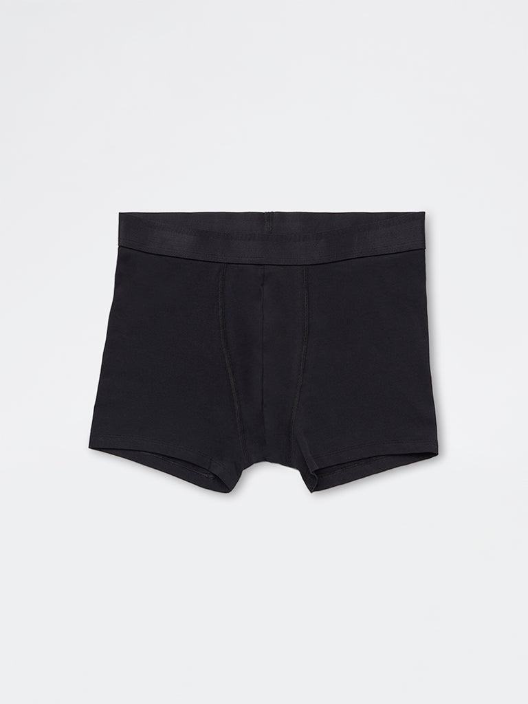 WES Lounge Black Solid Relaxed-Fit Cotton-Blend Trunks - Pack of 3