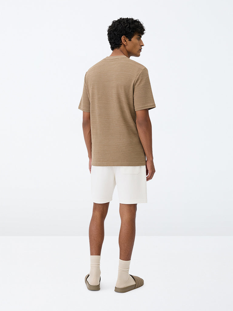 WES Lounge Off-White Waffle-Textured Relaxed-Fit Mid-Rise Cotton-Blend Shorts