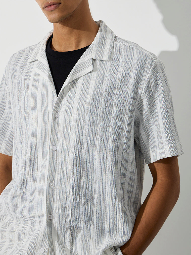 WES Casuals Off-White Striped Relaxed-Fit Shirt