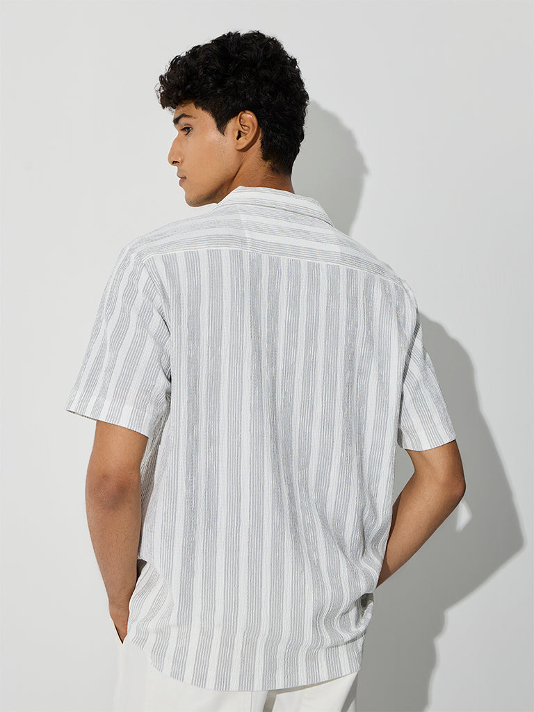 WES Casuals Off-White Striped Relaxed-Fit Shirt