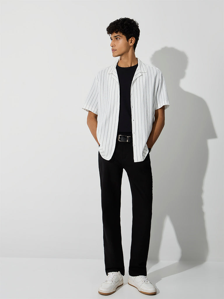 WES Casuals White Striped Relaxed-Fit Shirt