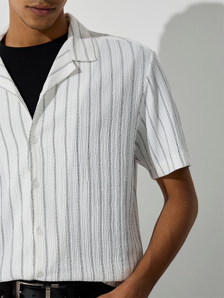 WES Casuals White Striped Relaxed-Fit Shirt