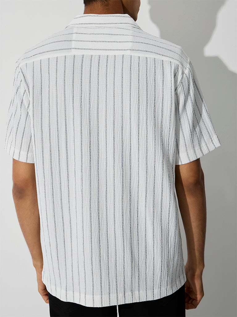 WES Casuals White Striped Relaxed-Fit Shirt