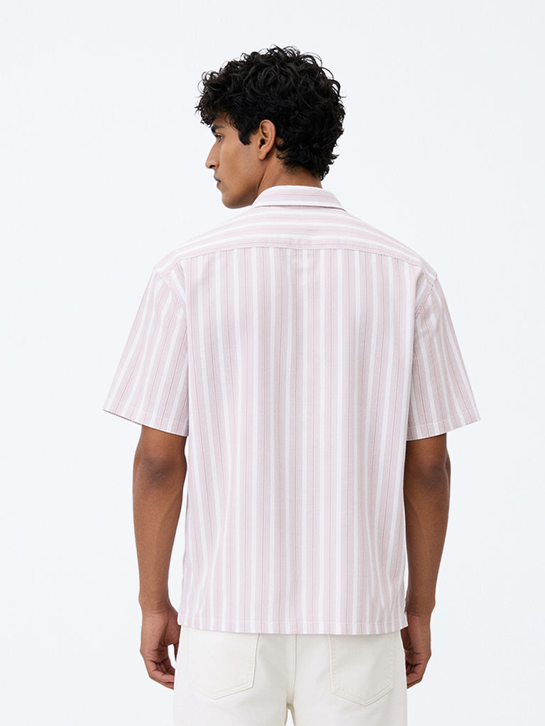 WES Casuals Pink Striped Relaxed-Fit Cotton Shirt