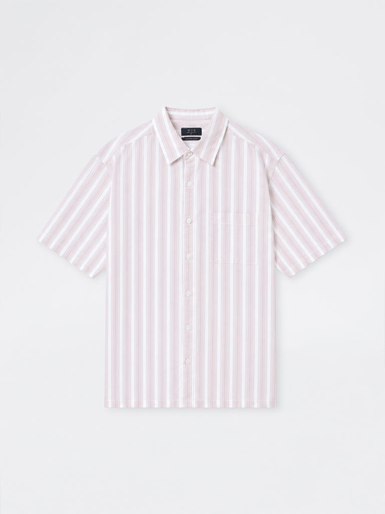 WES Casuals Pink Striped Relaxed-Fit Cotton Shirt