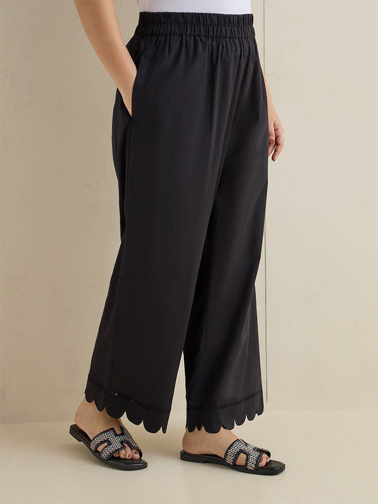 Diza Black Scallop Detailed Palazzos
