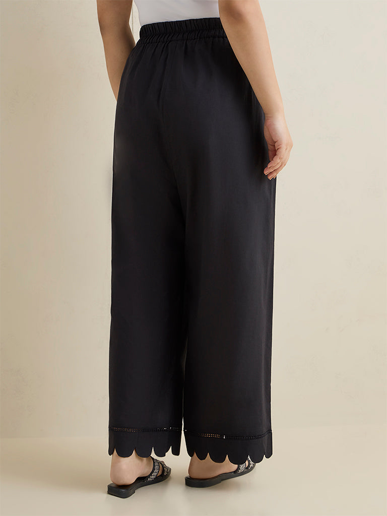 Diza Black Scallop Detailed Palazzos