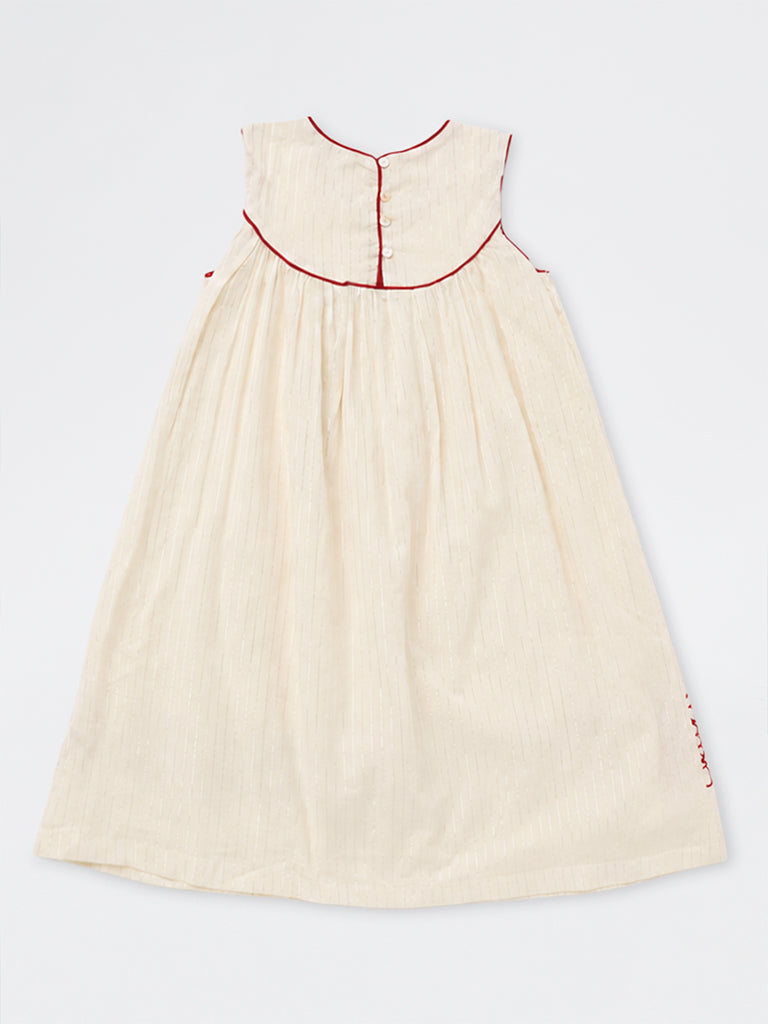 Utsa Kids Girls Off-White Floral Design Cotton A-Line Dress - (8-14 yrs)