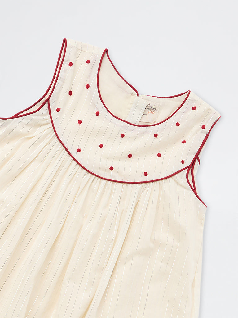 Utsa Kids Girls Off-White Floral Design Cotton A-Line Dress - (8-14 yrs)