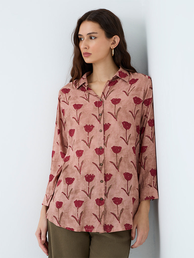 Utsa Dusty Pink Floral Printed Tunic