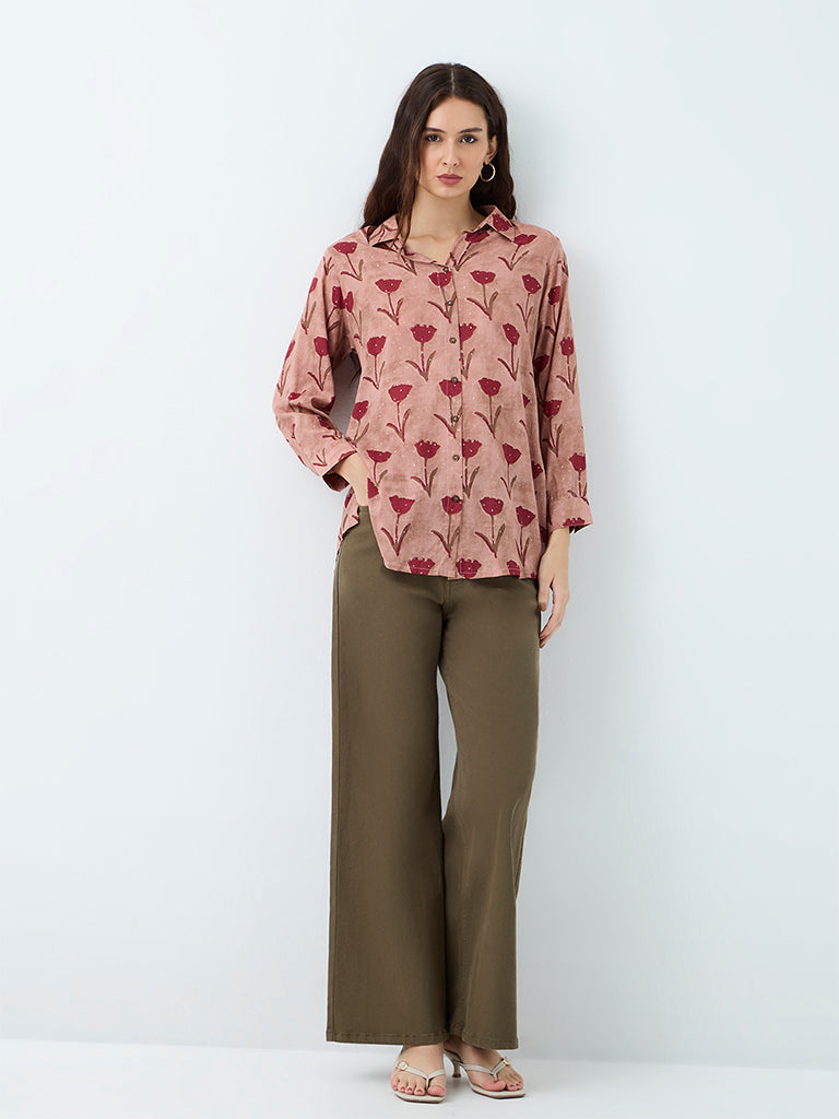 Utsa Dusty Pink Floral Printed Tunic