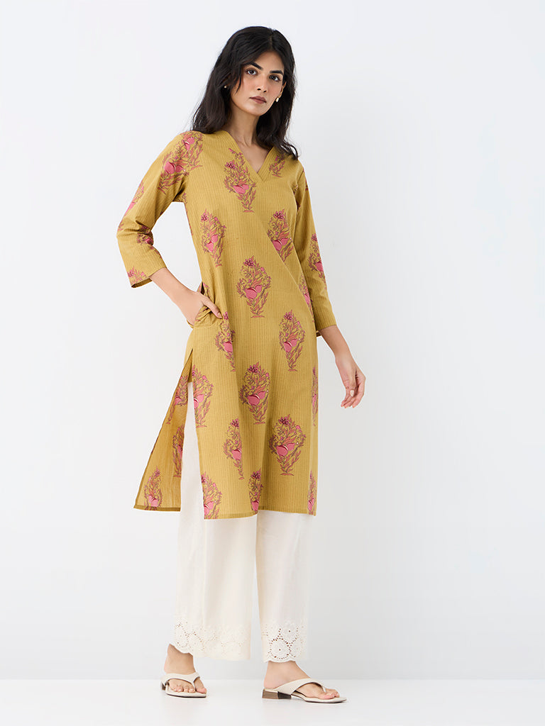 Utsa Mustard Anar Printed Cotton Straight Kurta