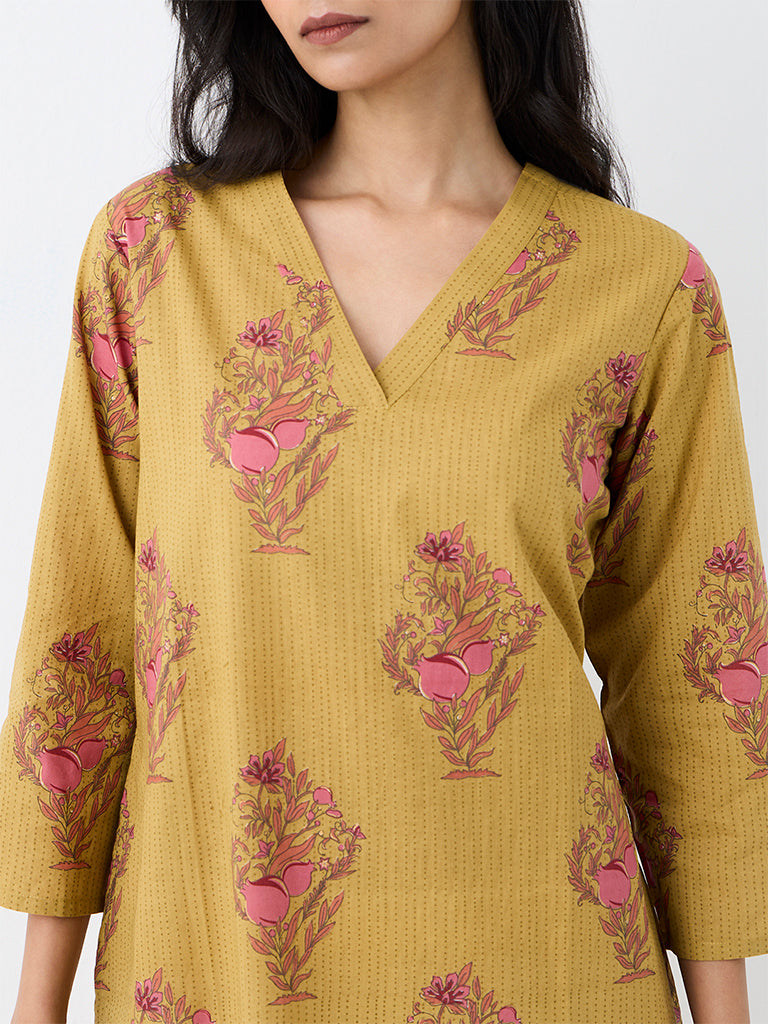 Utsa Mustard Anar Printed Cotton Straight Kurta