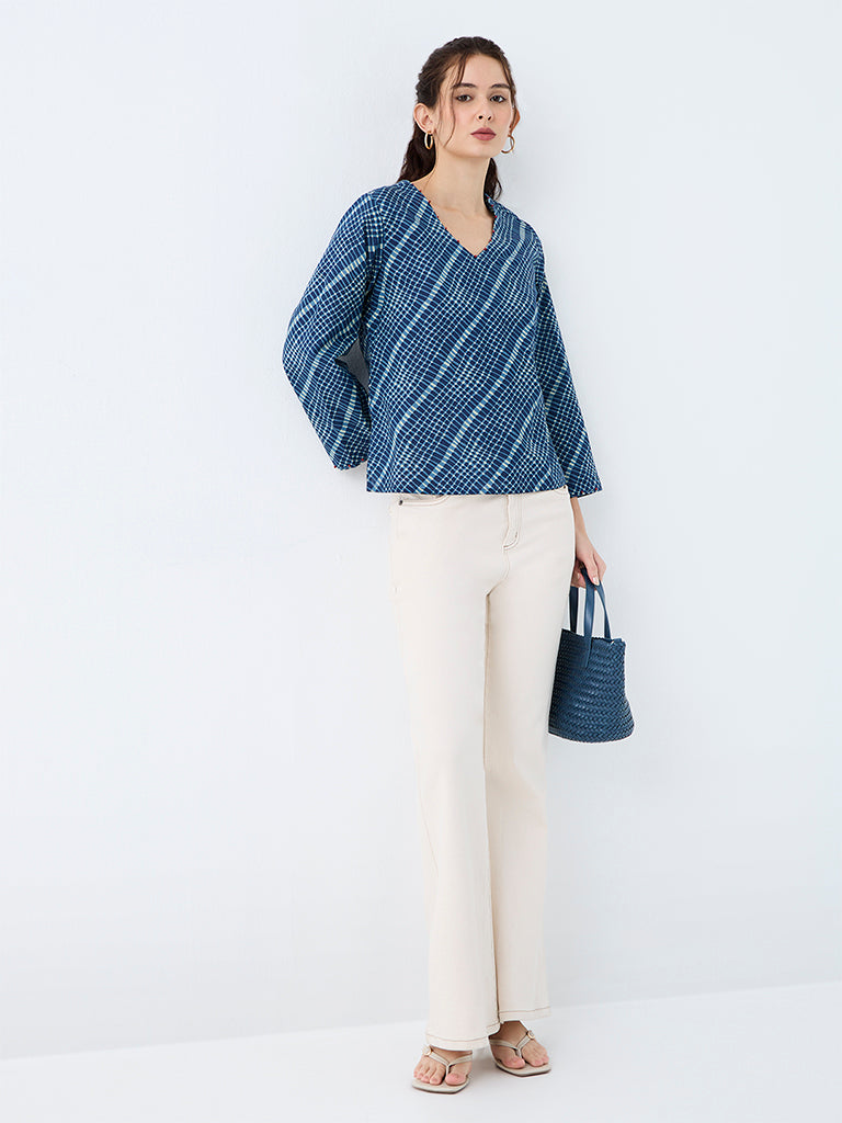 Utsa Indigo Checkered Printed Cotton Tunic