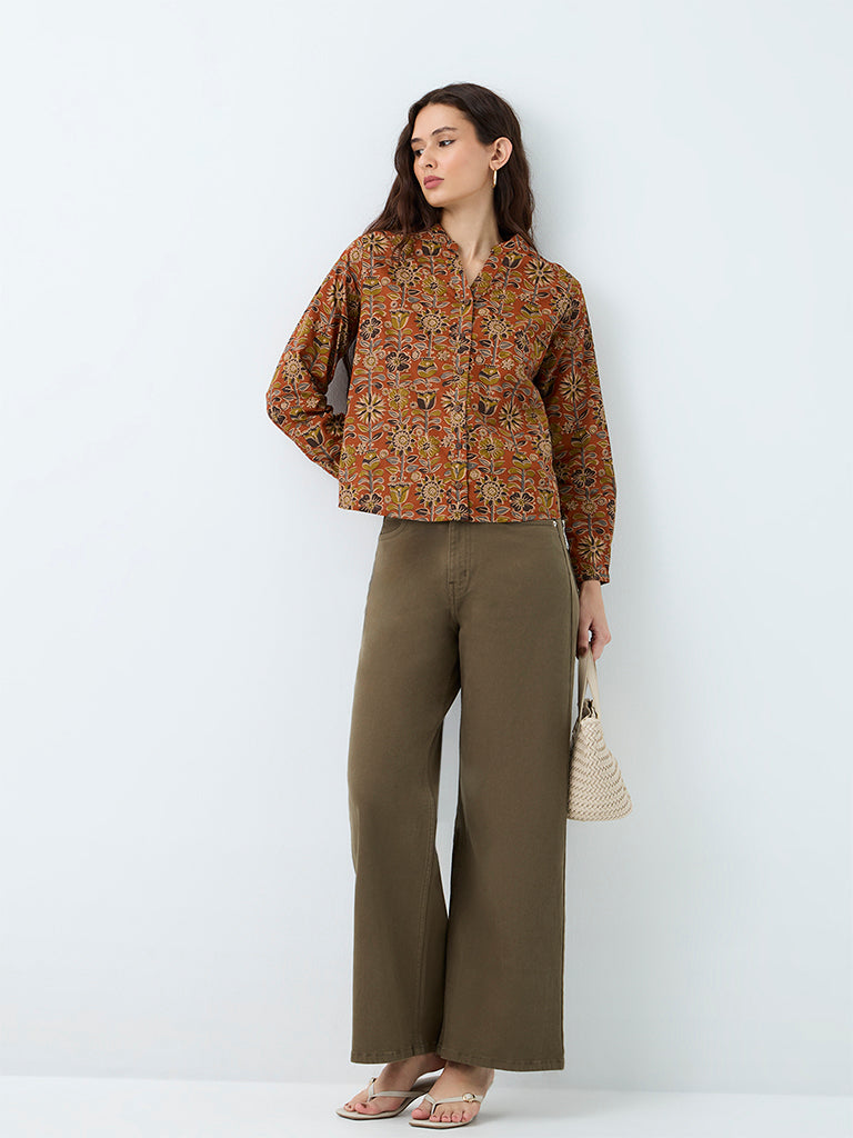 Utsa Orange Floral Printed Cotton Tunic