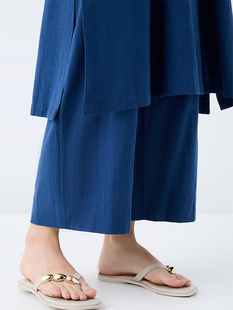 Utsa Indigo Solid Cotton-Blend Pants