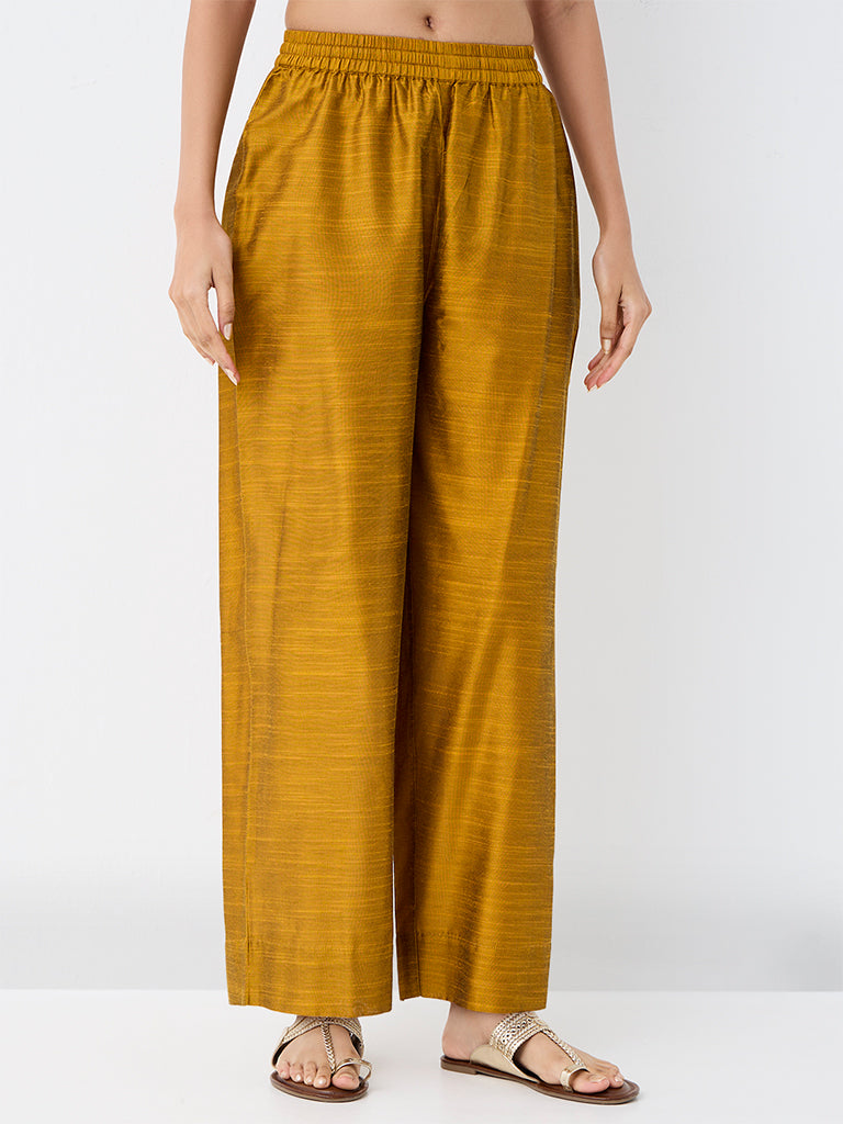 Utsa Mustard Textured Cotton Pants