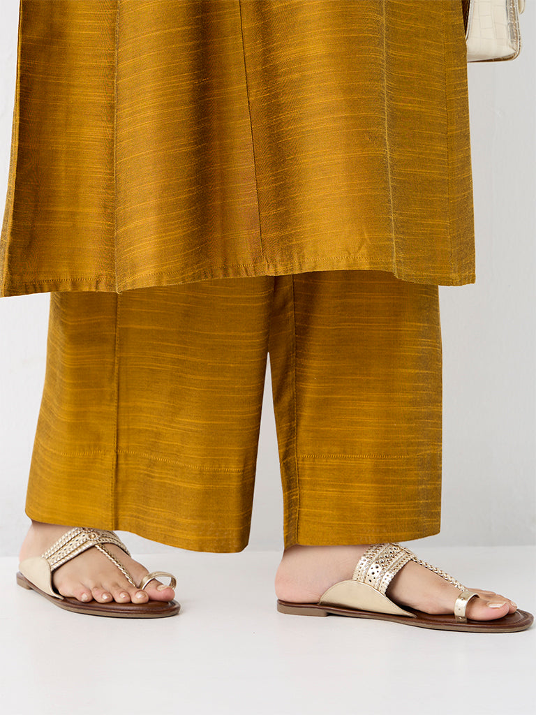 Utsa Mustard Textured Cotton Pants