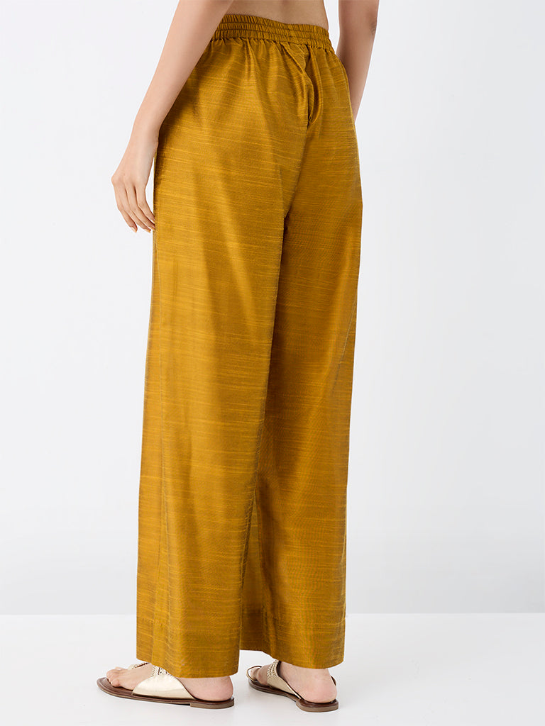 Utsa Mustard Textured Cotton Pants