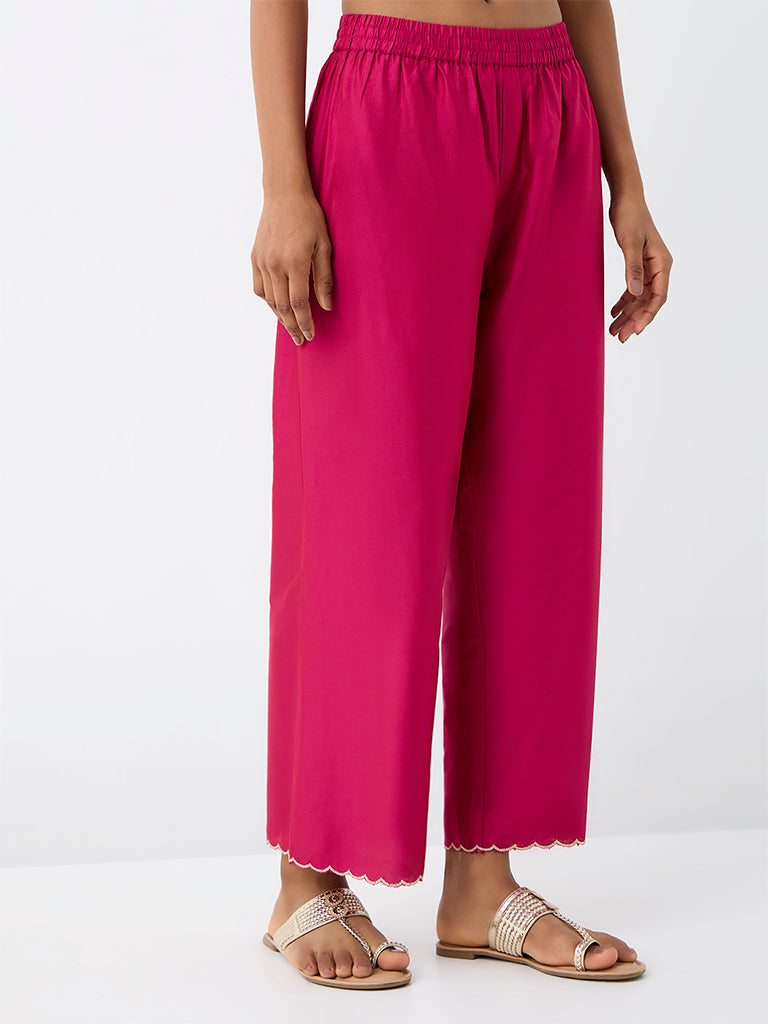 Utsa Fuchsia Scalloped-Detail Pants