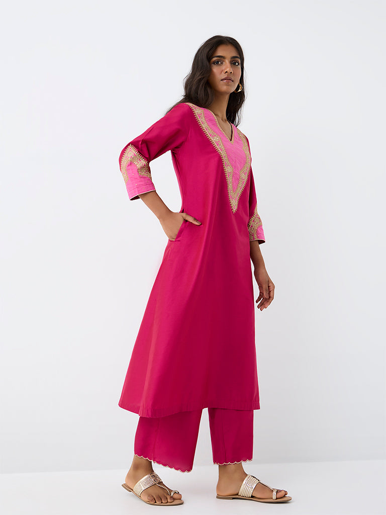 Utsa Fuchsia Scalloped-Detail Pants