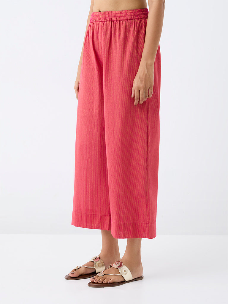 Utsa Fuchsia Scalloped-Detail Cotton Pants