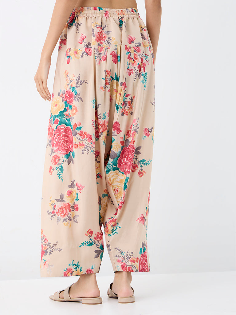 Utsa Light Beige Floral Printed Salwar