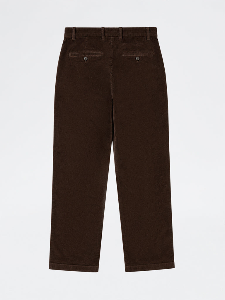 WES Casuals Dark Brown Corduroy Relaxed-Fit Mid-Rise Cotton-Blend Chinos