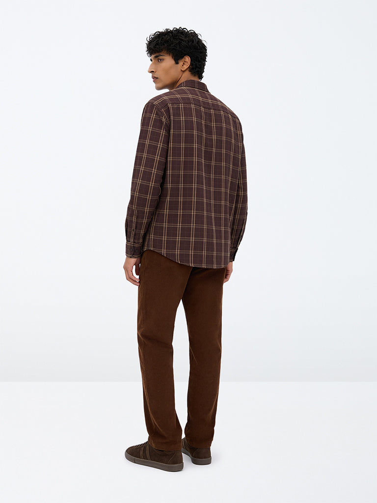 WES Casuals Tan Corduroy Relaxed-Fit Mid-Rise Cotton-Blend Chinos