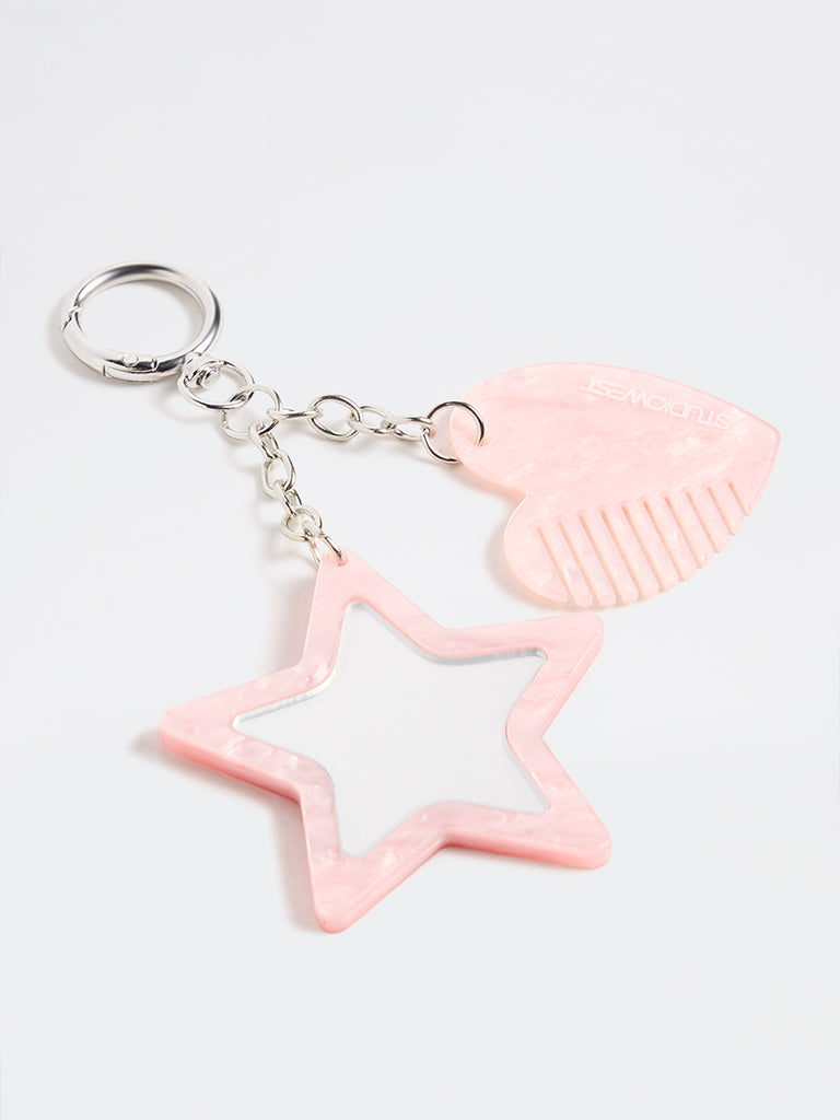 Studiowest Pink Pearlescent Star Mirror and Heart Comb Bag Charm