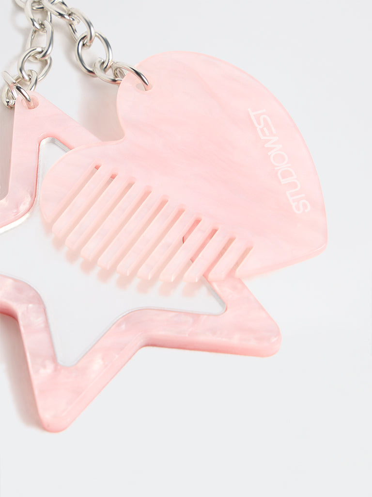 Studiowest Pink Pearlescent Star Mirror and Heart Comb Bag Charm