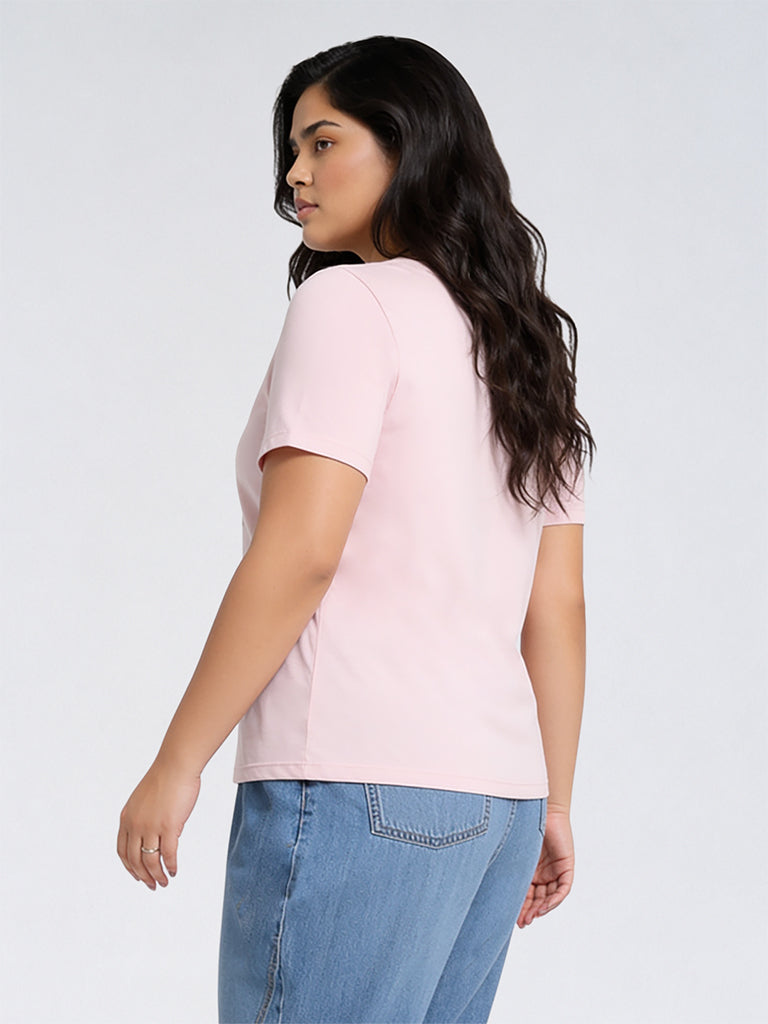 Gia Light Pink Botanical Pattern Cotton T-Shirt