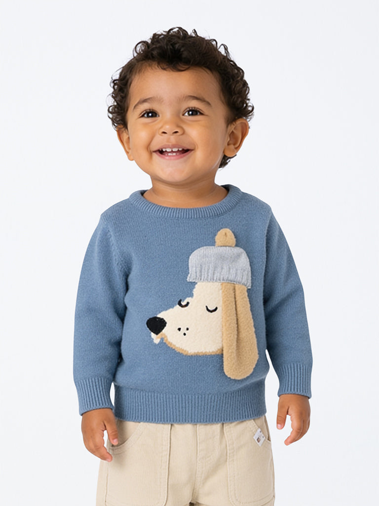 HOP Baby Boys Blue Dog Embroidered Knitted Sweater