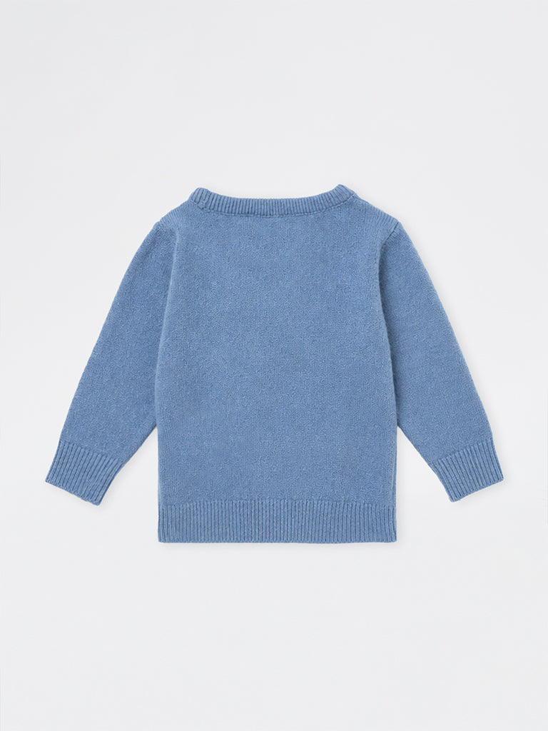 HOP Baby Boys Blue Dog Embroidered Knitted Sweater
