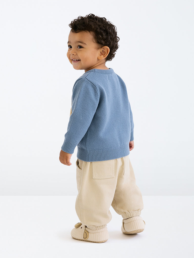 HOP Baby Boys Blue Dog Embroidered Knitted Sweater