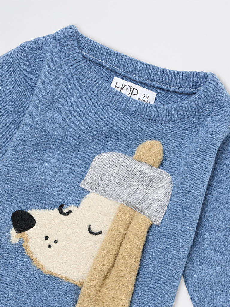 HOP Baby Boys Blue Dog Embroidered Knitted Sweater