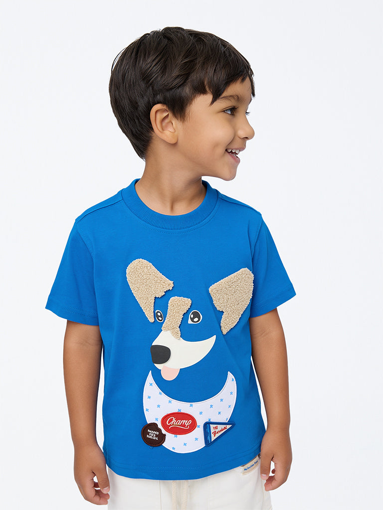 HOP Kids Boys Blue Animal Design Cotton T-Shirt