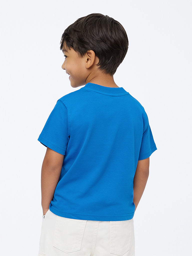 HOP Kids Boys Blue Animal Design Cotton T-Shirt