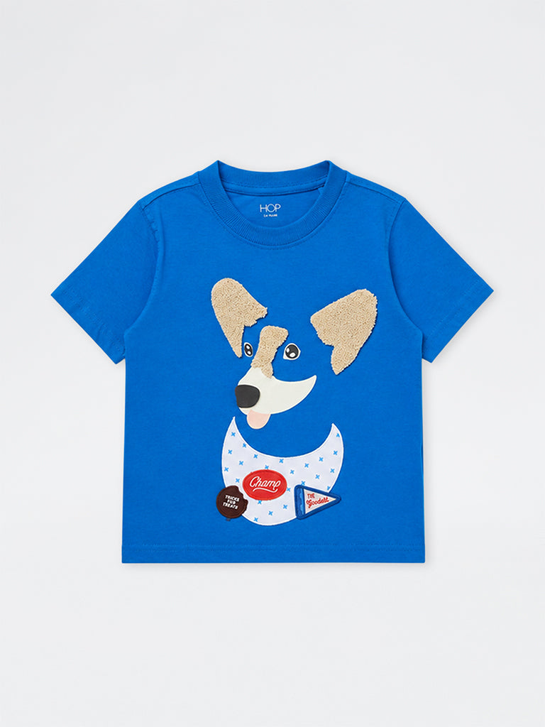 HOP Kids Boys Blue Animal Design Cotton T-Shirt