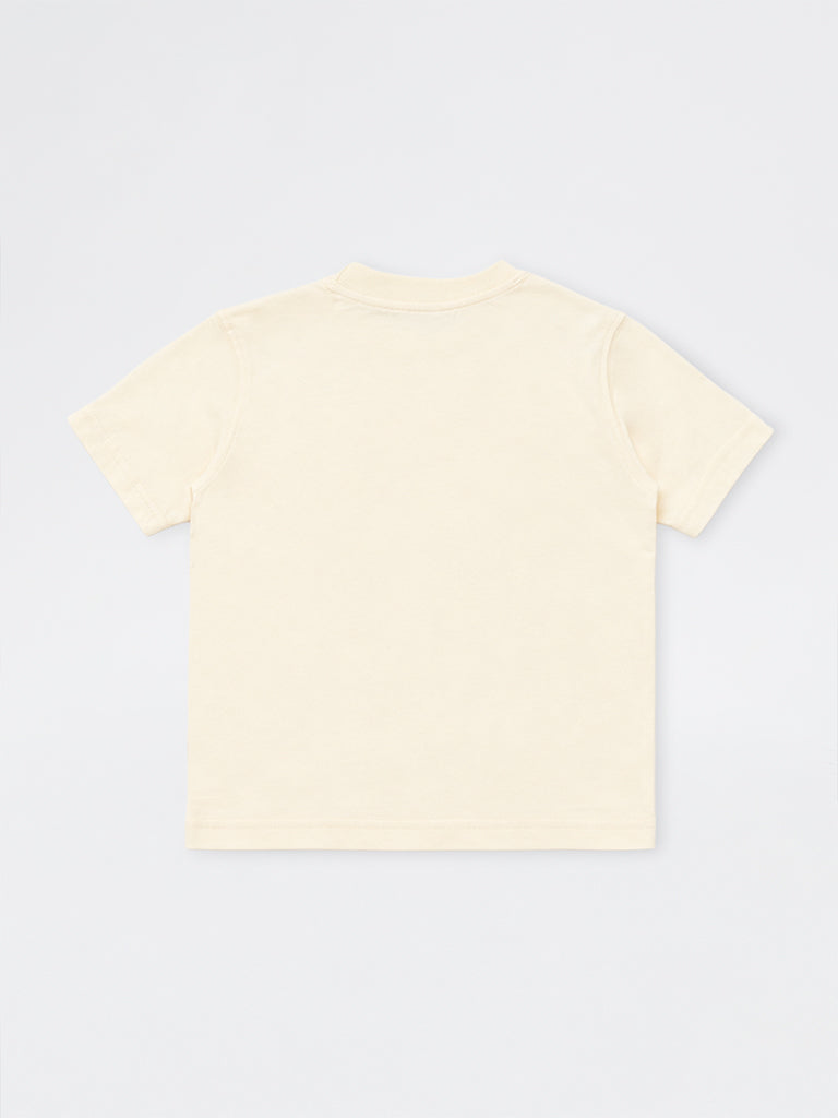 HOP Kids Boys Off-White Dog Printed Cotton T-Shirt