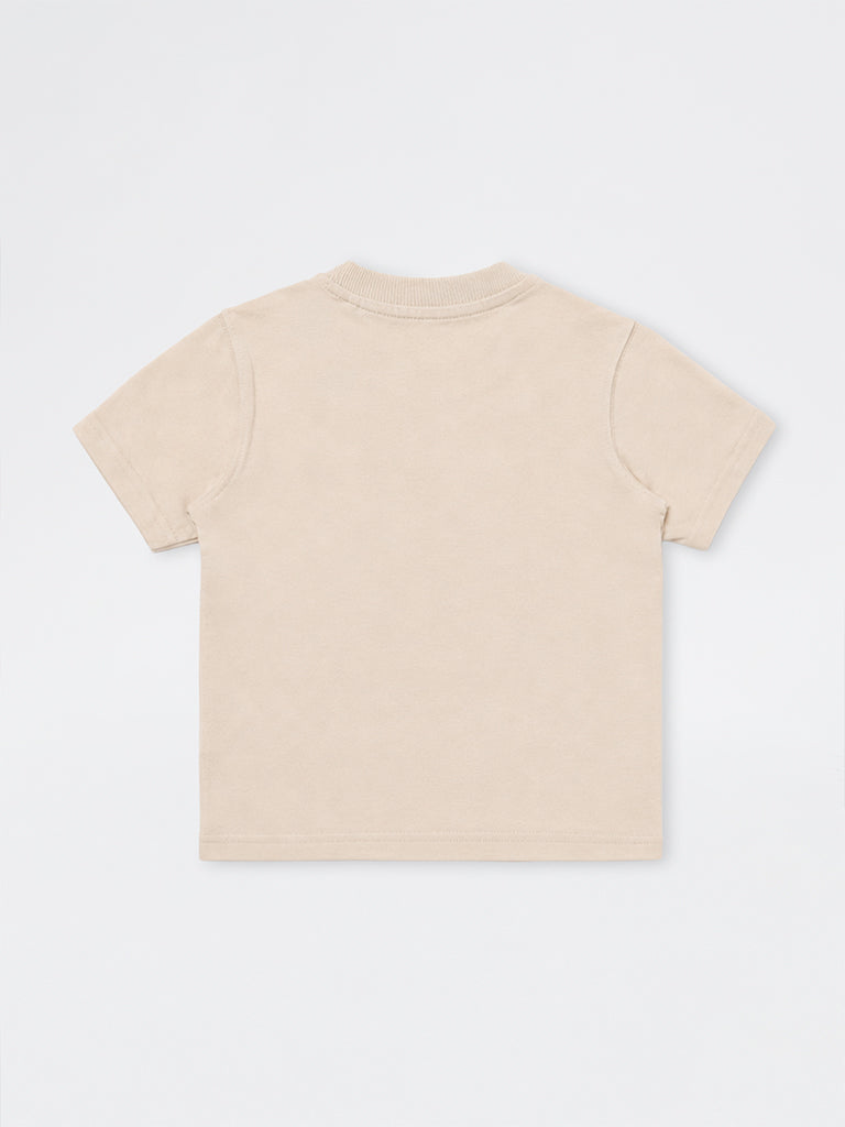 HOP Kids Boys Light Taupe Graphic Printed Cotton T-Shirt