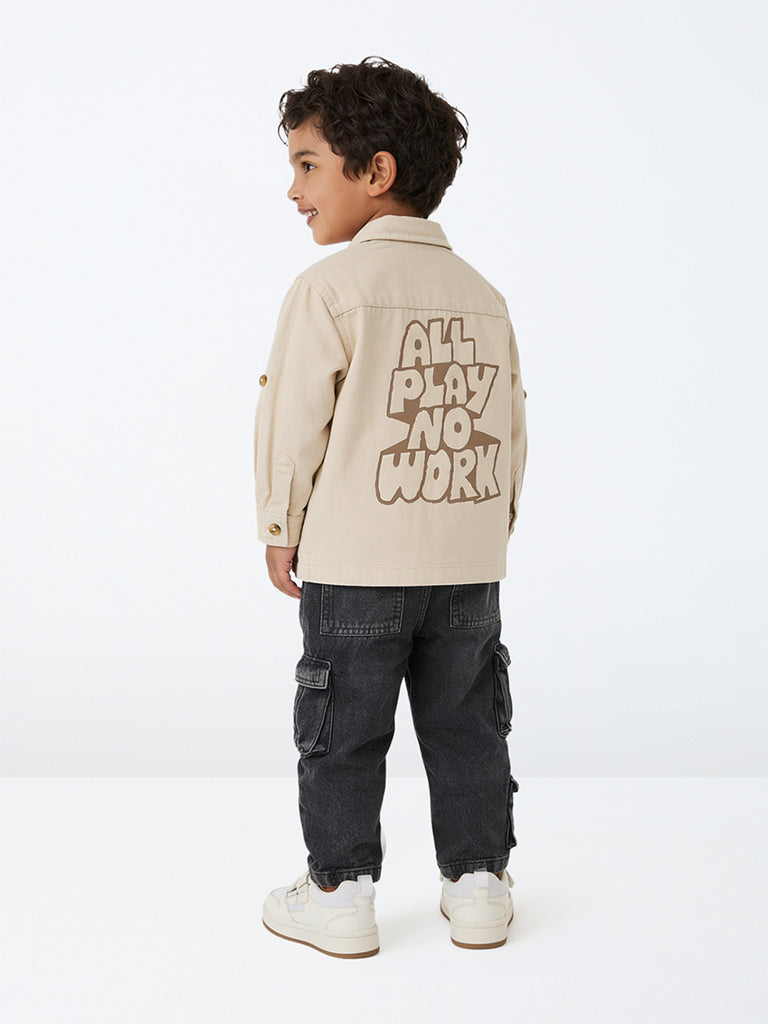HOP Kids Boys Off-White Text-Printed Denim Jacket