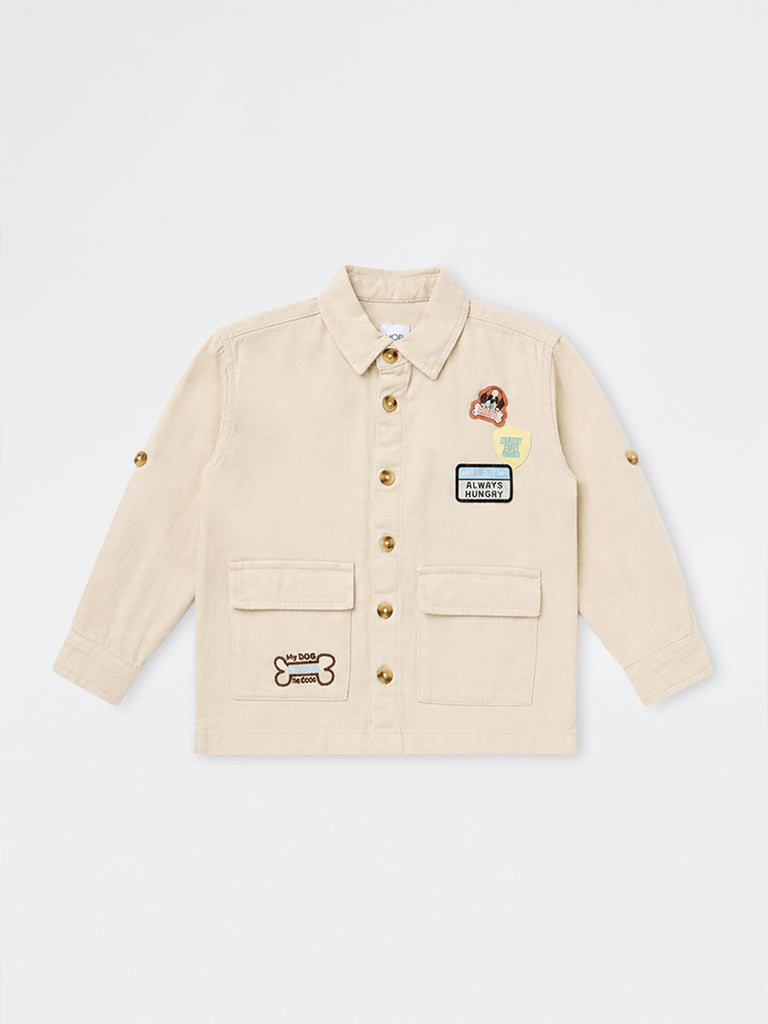 HOP Kids Boys Off-White Text-Printed Denim Jacket