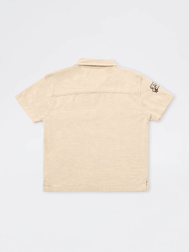 HOP Kids Boys Light Beige Wildlife-Theme Cotton Shirt