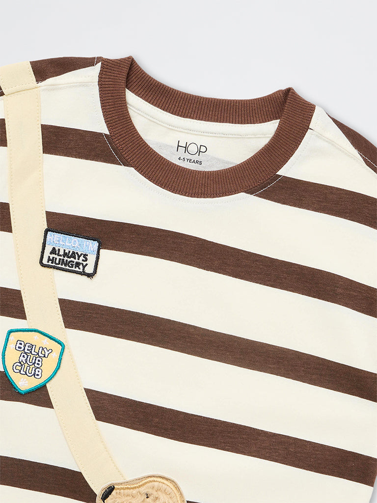 HOP Kids Boys Multicolour Dog Embroidered Cotton T-Shirt