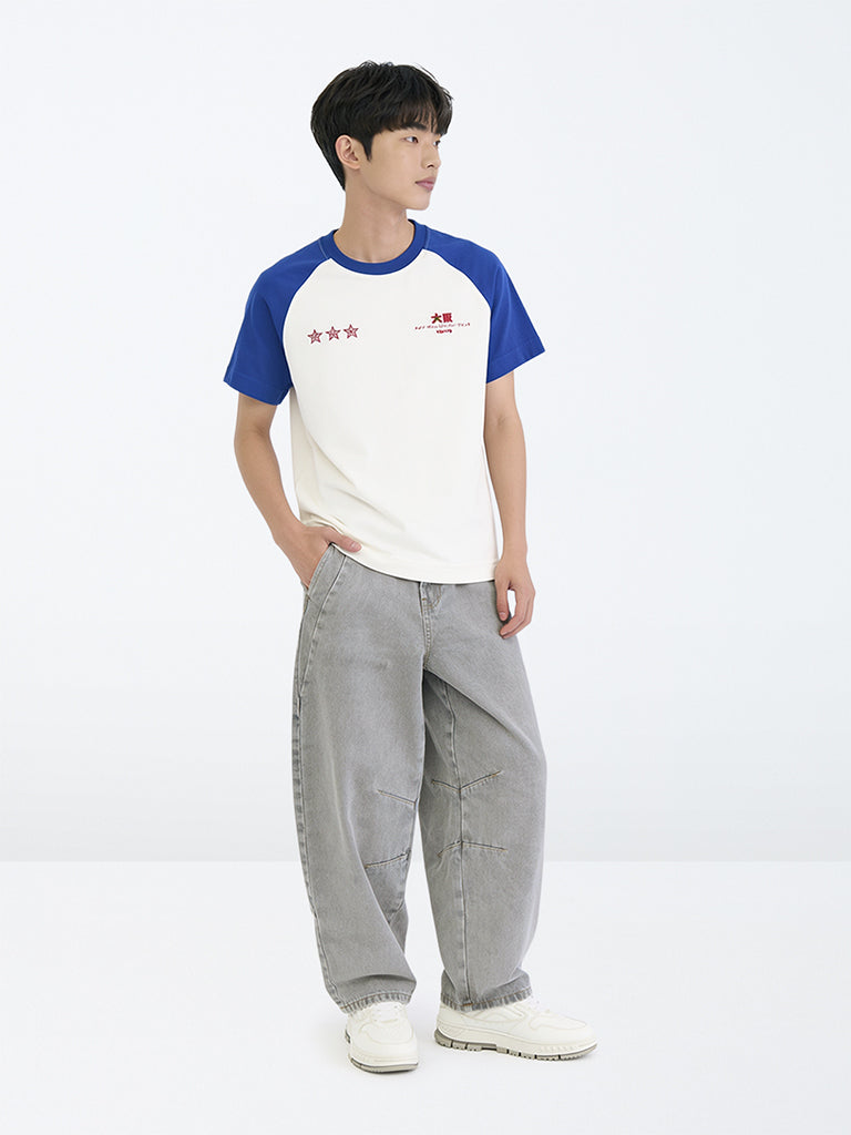 Boys Grey Washed Barrel-Fit Mid-Rise Relaxed Fit Jeans