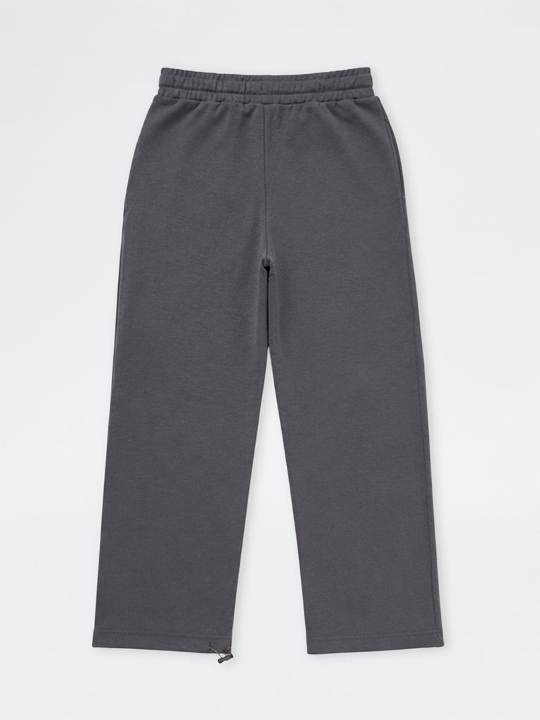 Boys Grey Solid Mid-Rise Cotton-Blend Track Pants